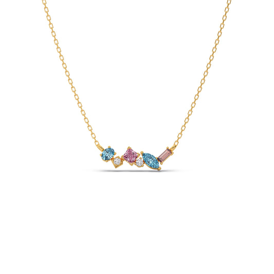 Multicolor Gemstone Bar With Diamond Pendant - Yellow
