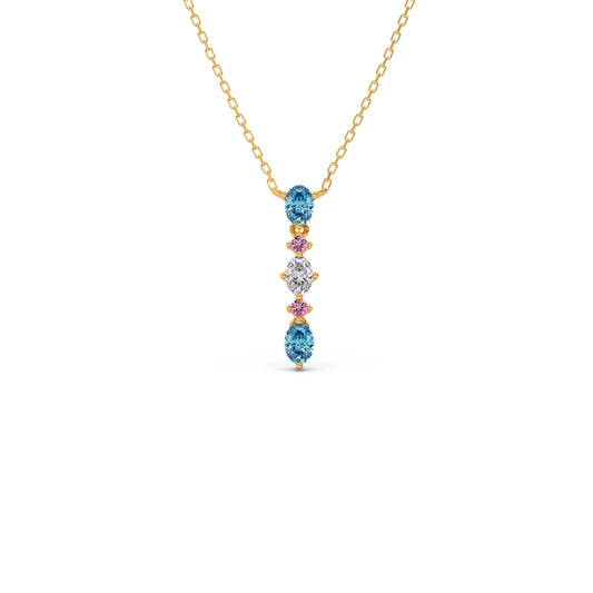 Oval & Round Gemstone With Round Diamond Drop Pendant - Yellow