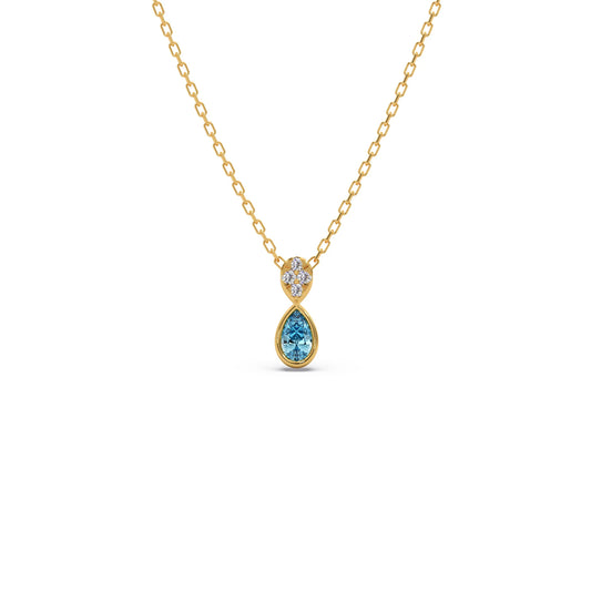Teardrop Aqua Gemstone With Diamond Pendant Necklace - Yellow