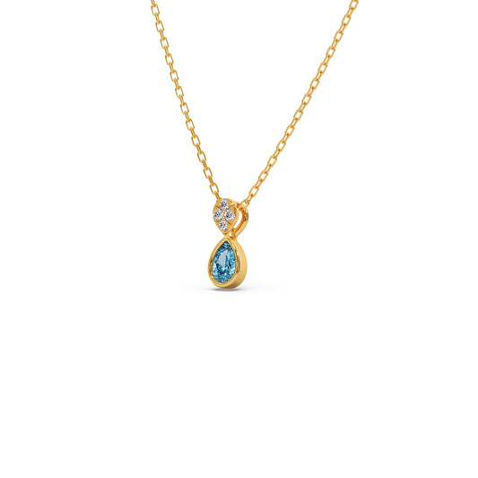 Teardrop Aqua Gemstone With Diamond Pendant Necklace - Yellow