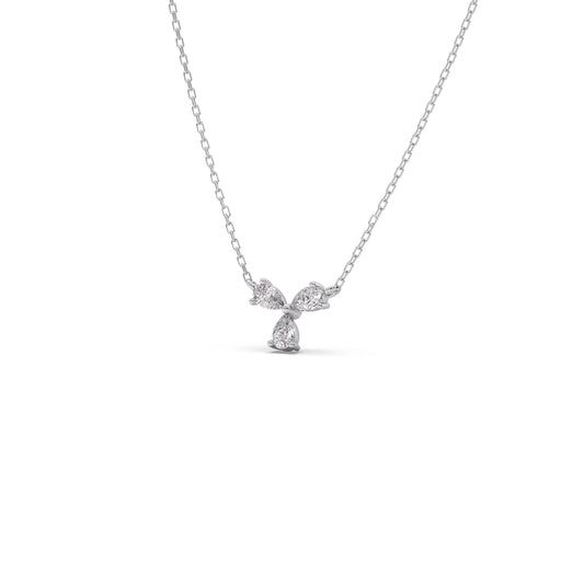 Triple Pear Diamond Cluster Necklace - White