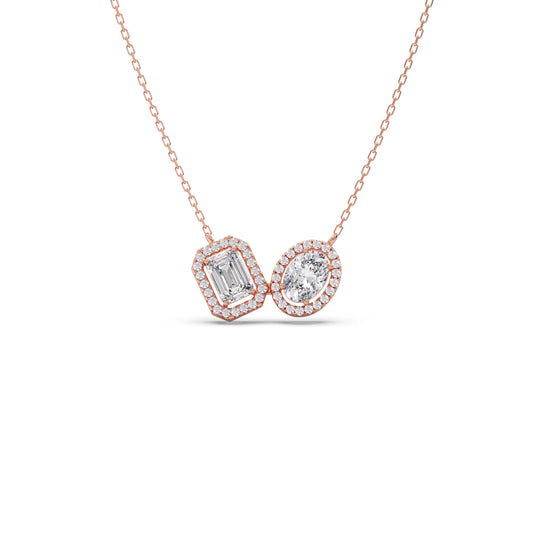 Emerald-Cut & Oval Double Halo Necklace - Rose