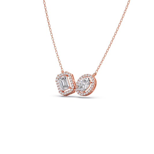 Emerald-Cut & Oval Double Halo Necklace - Rose