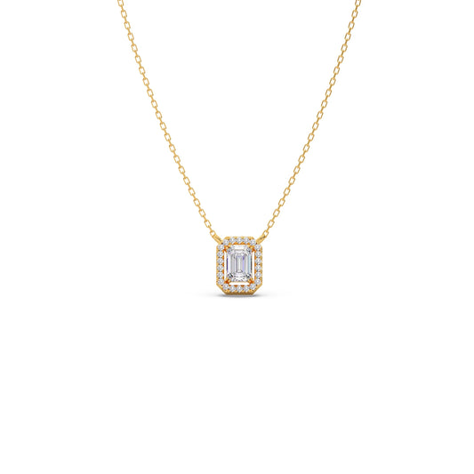 0.81Ct Emerald-Cut Diamond Halo Pendant Necklace - Yellow