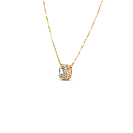 0.81Ct Emerald-Cut Diamond Halo Pendant Necklace - Yellow