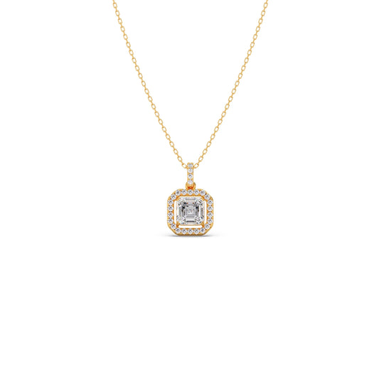 Emerald Halo Round Diamond Pendant Necklace - Yellow
