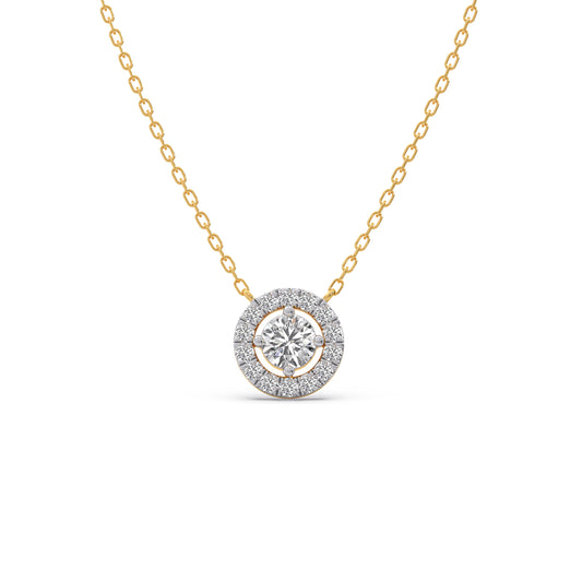 Round Halo Diamond Pendant Necklace - Yellow
