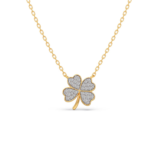 Clover Flower Pave Diamond Pendant - Yellow