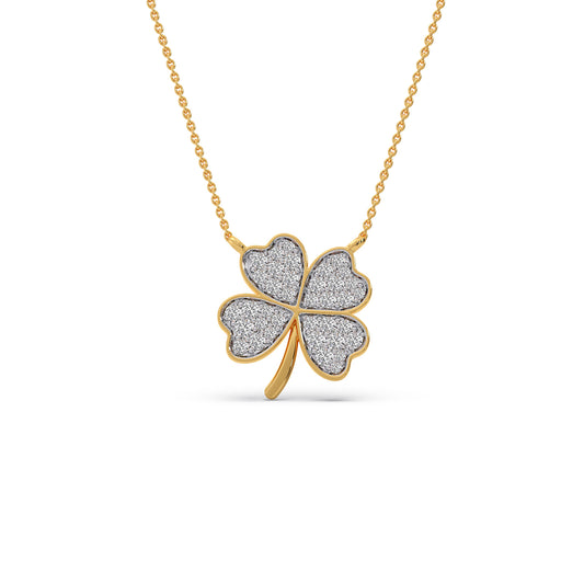Clover Flower Pave Diamond Pendant - Yellow