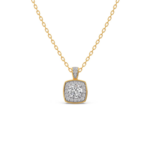 Round Halo Solitaire Pendant Necklace - Yellow