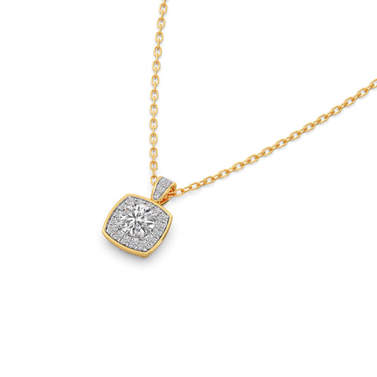 Round Halo Solitaire Pendant Necklace - Yellow