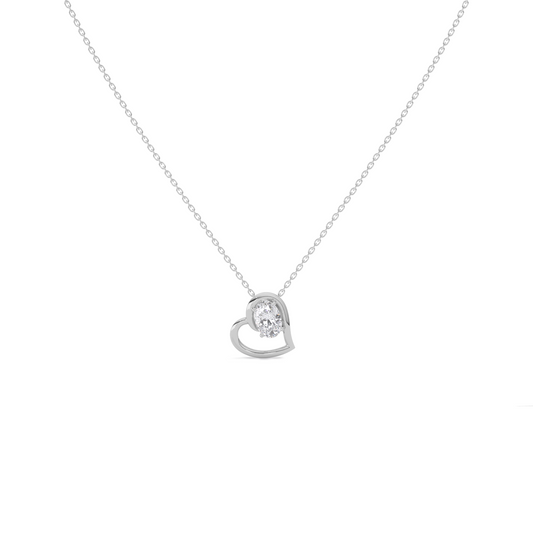 Oval Diamond Heart Pendant Necklace - White