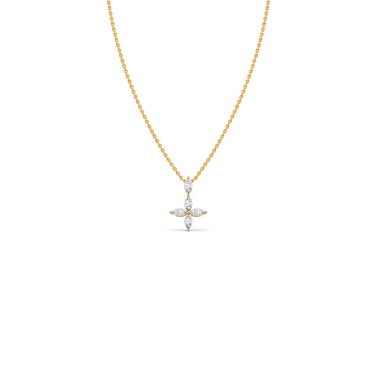 Marquise Diamond Cross Pendant Necklace - Yellow