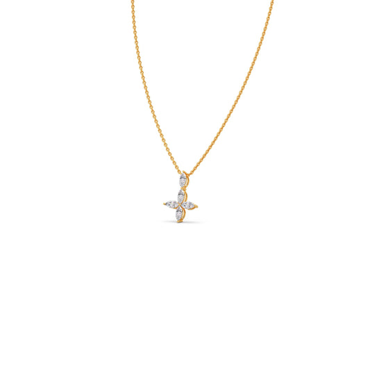 Marquise Diamond Cross Pendant Necklace - Yellow