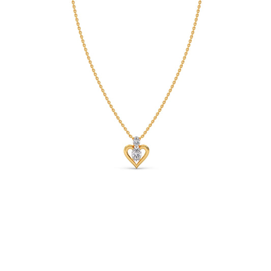 Double Oval Solitaire Heart Pendant - Yellow