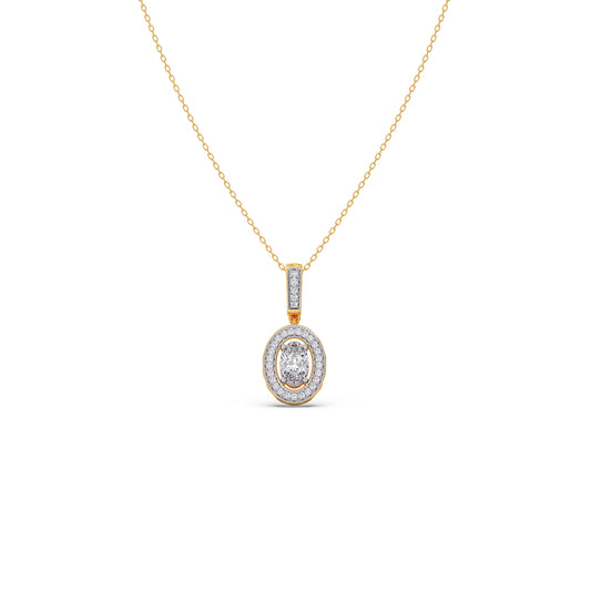 Oval Solitaire with Round Halo Pendant - Yellow