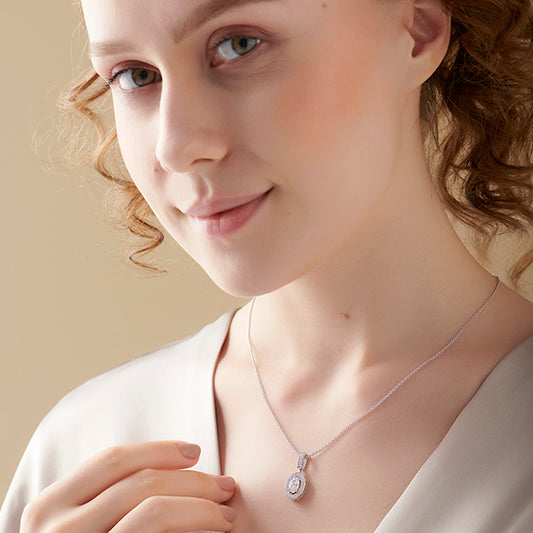 Oval Solitaire with Round Halo Pendant - MQ