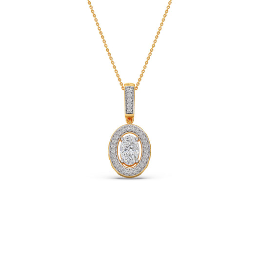 Oval Solitaire with Round Halo Pendant - Yellow