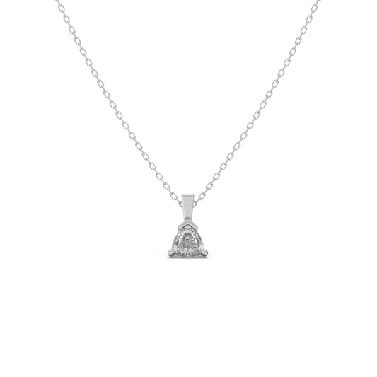 Half Bezel & Claw Prong Set Trillion Shape Solitaire Pendant Necklace - White