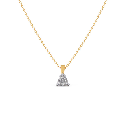 Half Bezel & Claw Prong Set Trillion Shape Solitaire Pendant Necklace - Yellow