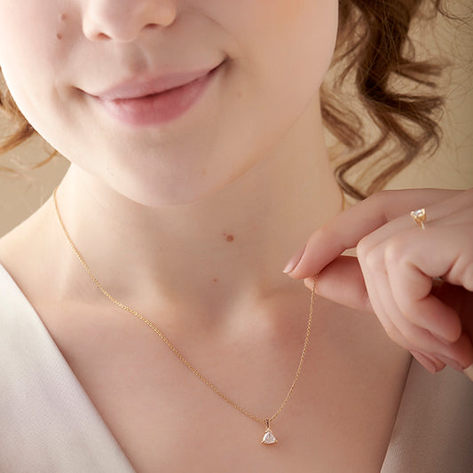 Half Bezel & Claw Prong Set Trillion Shape Solitaire Pendant Necklace - MQ