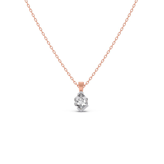 Hexa Solitaire Half Bezel Pendant Necklace - Rose