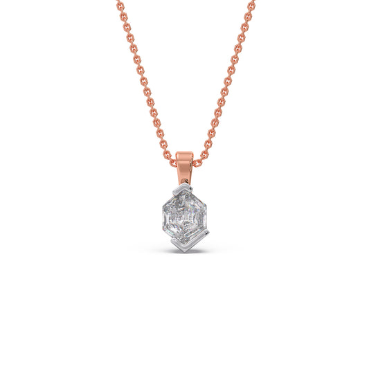 Hexa Solitaire Half Bezel Pendant Necklace - Rose
