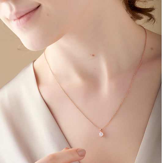 Hexa Solitaire Half Bezel Pendant Necklace - MQ