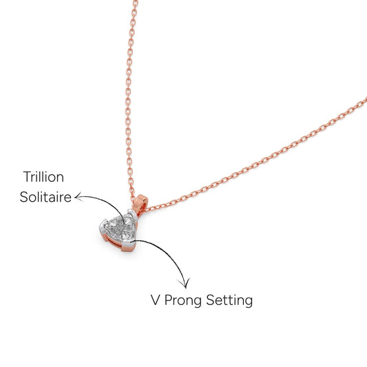 Half Bezel Set Trillion Cut Solitaire Pendant Necklace - Rose