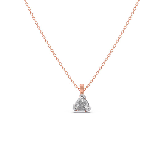 Half Bezel Set Trillion Cut Solitaire Pendant Necklace - Rose