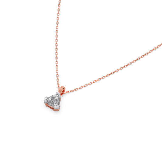 Half Bezel Set Trillion Cut Solitaire Pendant Necklace - Rose