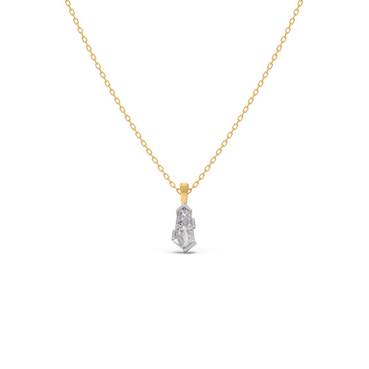 Half Bezel Set Smallitaire Pin Shape Diamond Pendant Necklace - Yellow