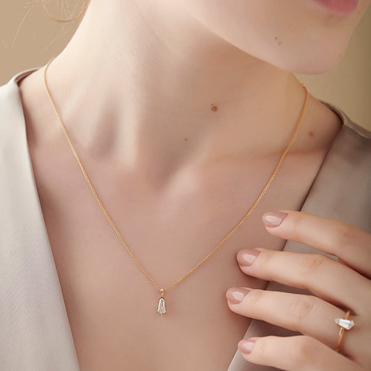 Half Bezel Set Smallitaire Pin Shape Diamond Pendant Necklace - MQ