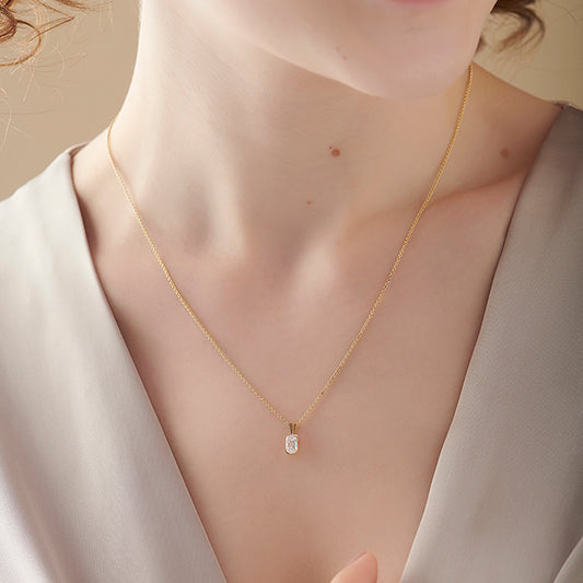 Half Bezel Set Frost Emerald Cut Solitaire Pendant Necklace - MQ