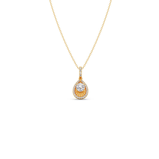 Round Solitaire with Diamond Halo Pendant - Yellow