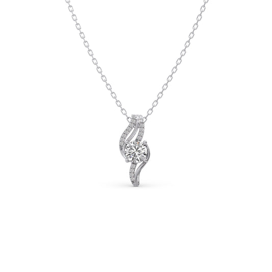 Swirling Round Solitaire Pendant with Diamond Accents - White