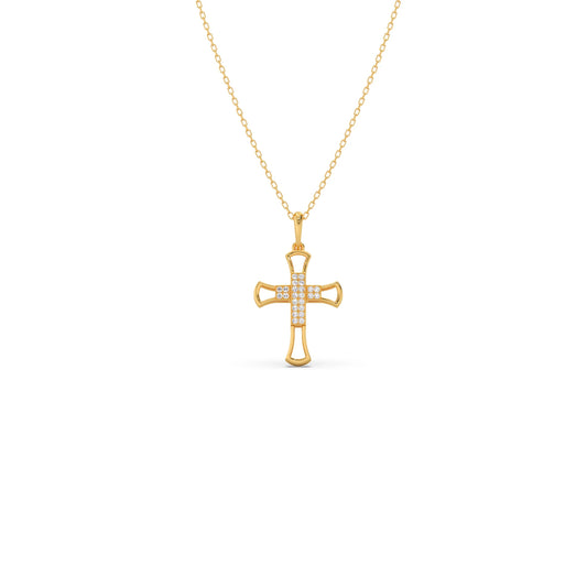 Dainty Diamond Cross Pendant - Yellow