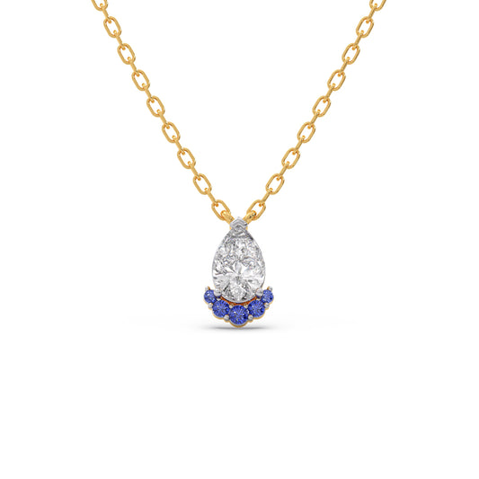Pear Cut Solitaire with Blue Gemstone Necklace - Yellow
