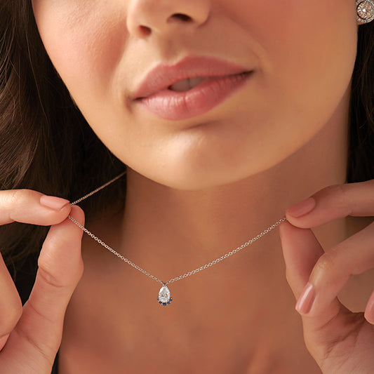 Pear Cut Solitaire with Blue Gemstone Necklace - MQ