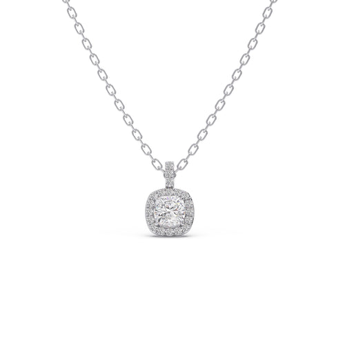 Cushion Diamond with Round Diamond Halo Necklace