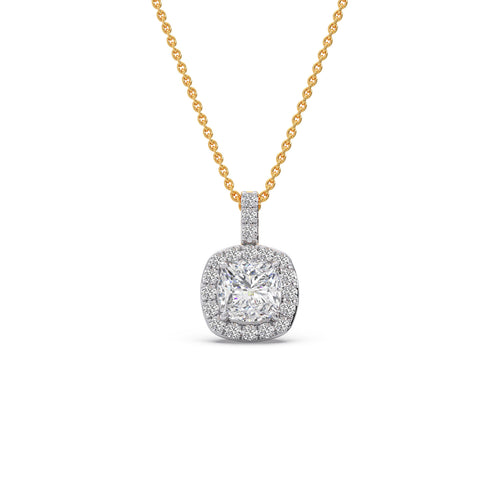 Cushion Diamond with Round Diamond Halo Necklace