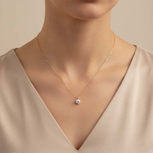 Delicate Three Prong Round Diamond Necklace - MQ