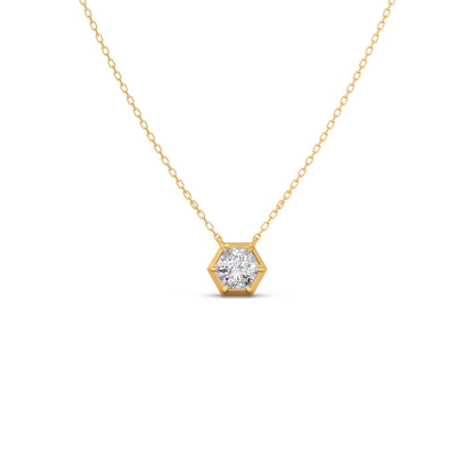 Hexagon Diamond Pendant Necklace - Yellow