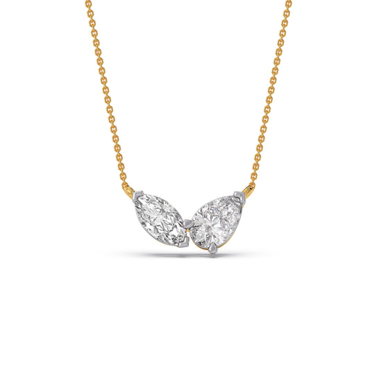0.99ct Marquise & Oval  Diamond Toi et Moi Pendant - Yellow
