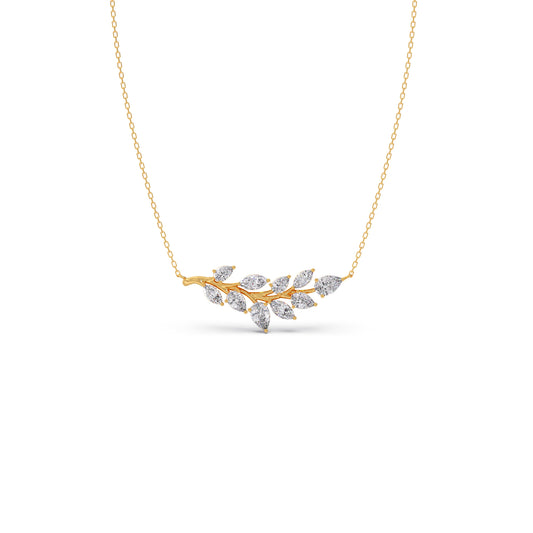 Cluster Leaf Diamond Pendant Necklace - Yellow