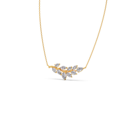 Cluster Leaf Diamond Pendant Necklace - Yellow
