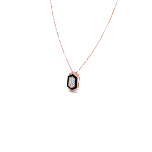 Hexora-Enamel Onyx Diamond Chain Pendant - Rose
