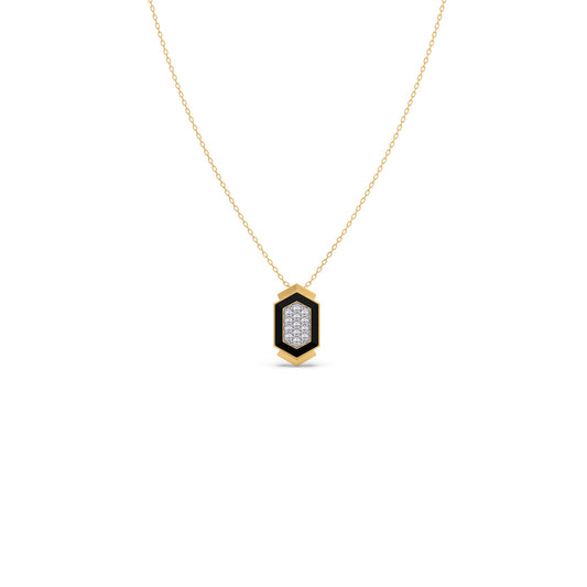 Hexora-Enamel Onyx Diamond Chain Pendant - Yellow