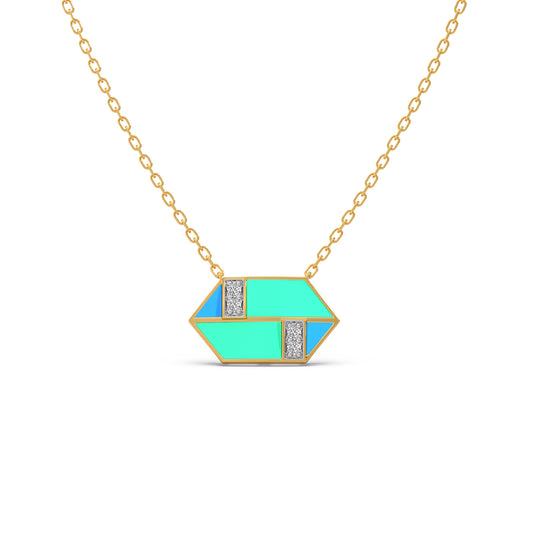 Hexora-Enamel Cobalt Diamond Chain Pendant - Yellow