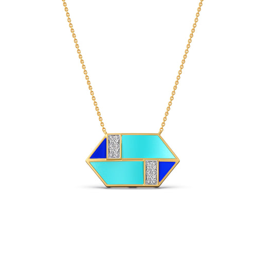 Hexora-Enamel Cobalt Diamond Chain Pendant - Yellow